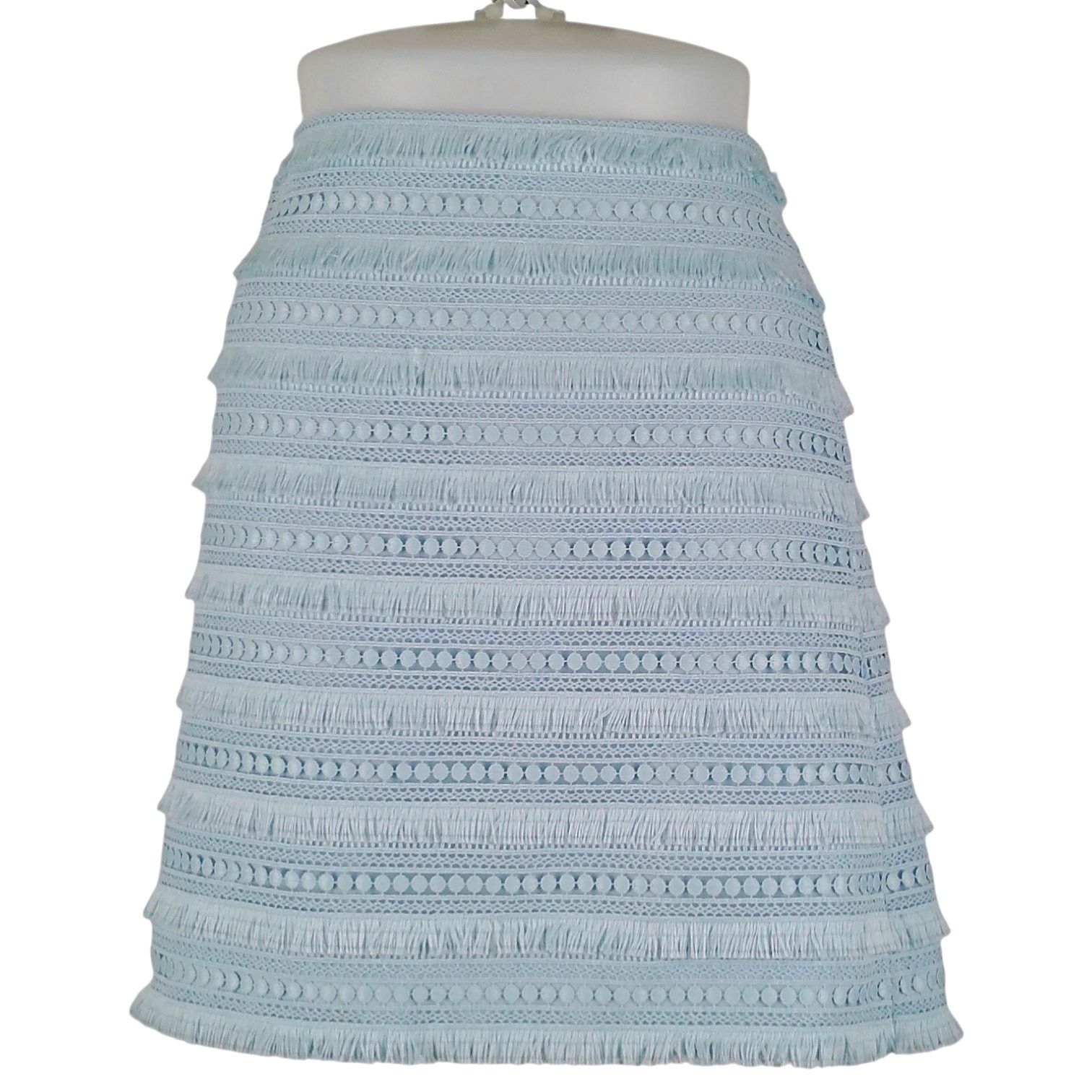 J.Crew J.Crew Blue Tiered Fringe Lace Trim Lined Pencil Mini Skirt Size 28" / US 6 / IT 42 - 2 Thumbnail