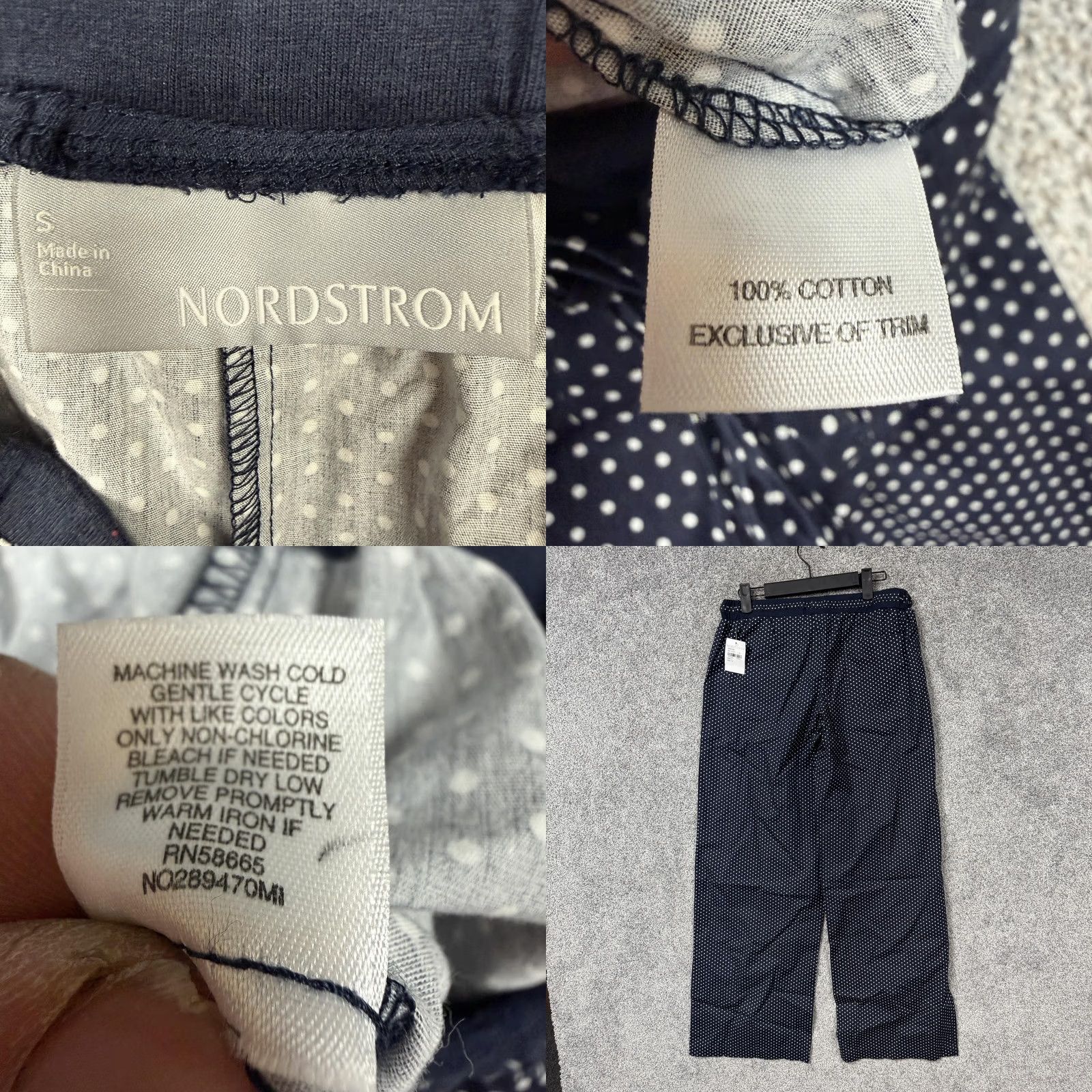 Nordstrom Nordstrom Pajama Pants S 31x30 Blue White Polka Dot Lightweight Cotton Sleepwear Loungewear Women Easy Care Drawstring Pockets Size 28" / US 6 / IT 42 - 8 Thumbnail