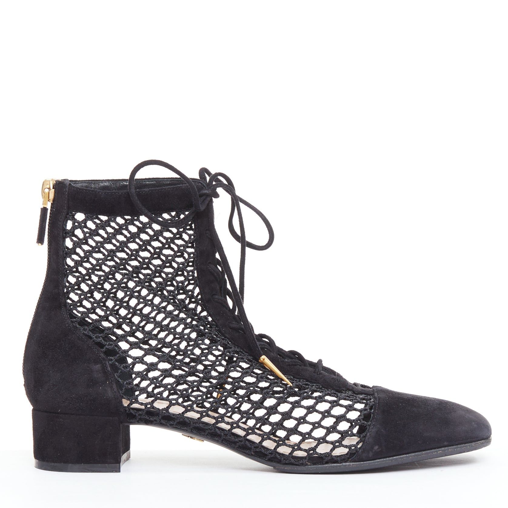 Dior CHRISTIAN DIOR Naughtily-D black suede caged lace up ankle boots EU37.5 Size US 7.5 / IT 37.5 - 1 Thumbnail