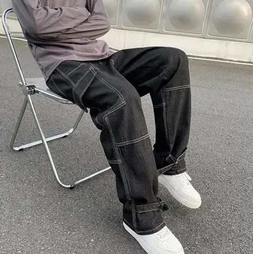 Black Color Straight Baggy Denim Pants
