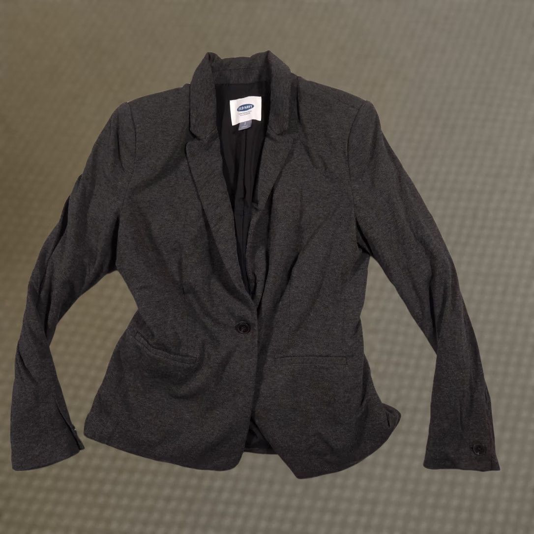 Old Navy Old Navy Blazer Womens Small Gray Knit One Button Lined Stretch Career Jacket Size S / US 4 / IT 40 - 1 Thumbnail