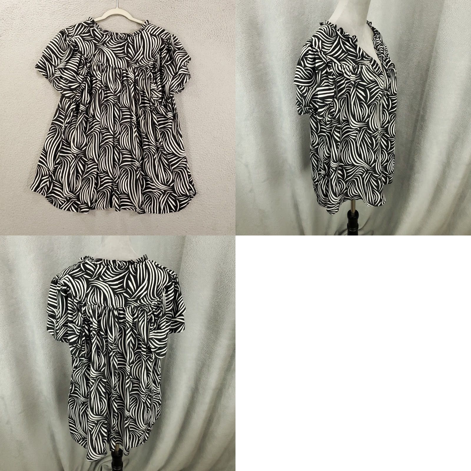 Vintage Rose And Olive Blouse Womens 2X Black White Geometric V-Neck Lightweight Top Size XXL / US 16-18 / IT 52-54 - 8 Thumbnail