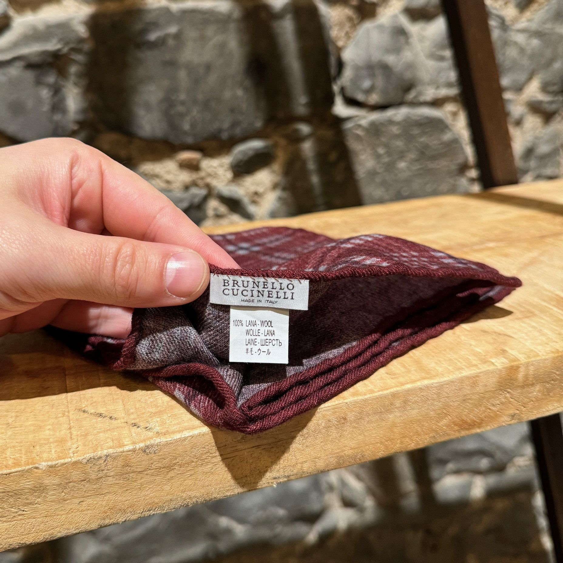 Brunello Cucinelli Brunello Cucinelli Burgundy Plaid Wool Pocket Square Scarf Size ONE SIZE - 5 Thumbnail