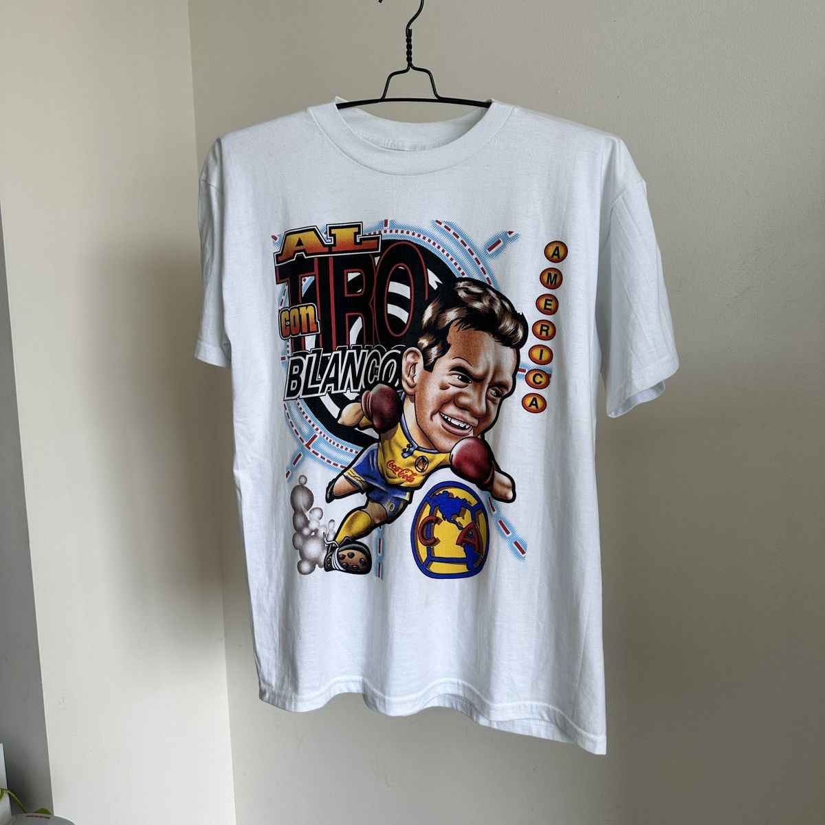 Vintage Club America Cuauhtémoc Blanco Big Face T-Shirt Size L White Size US L / EU 52-54 / 3 - 5 Thumbnail
