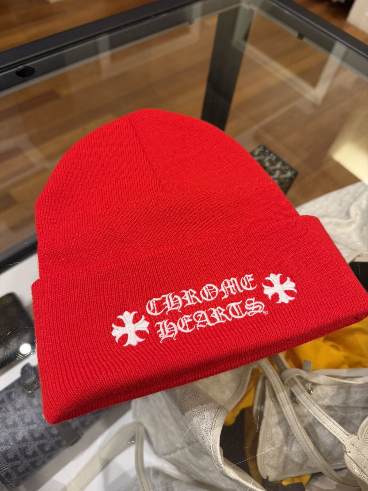 Chrome Hearts Chrome Hearts Embroidered Plus Cross Beanie - Red Size ONE SIZE - 1 Thumbnail