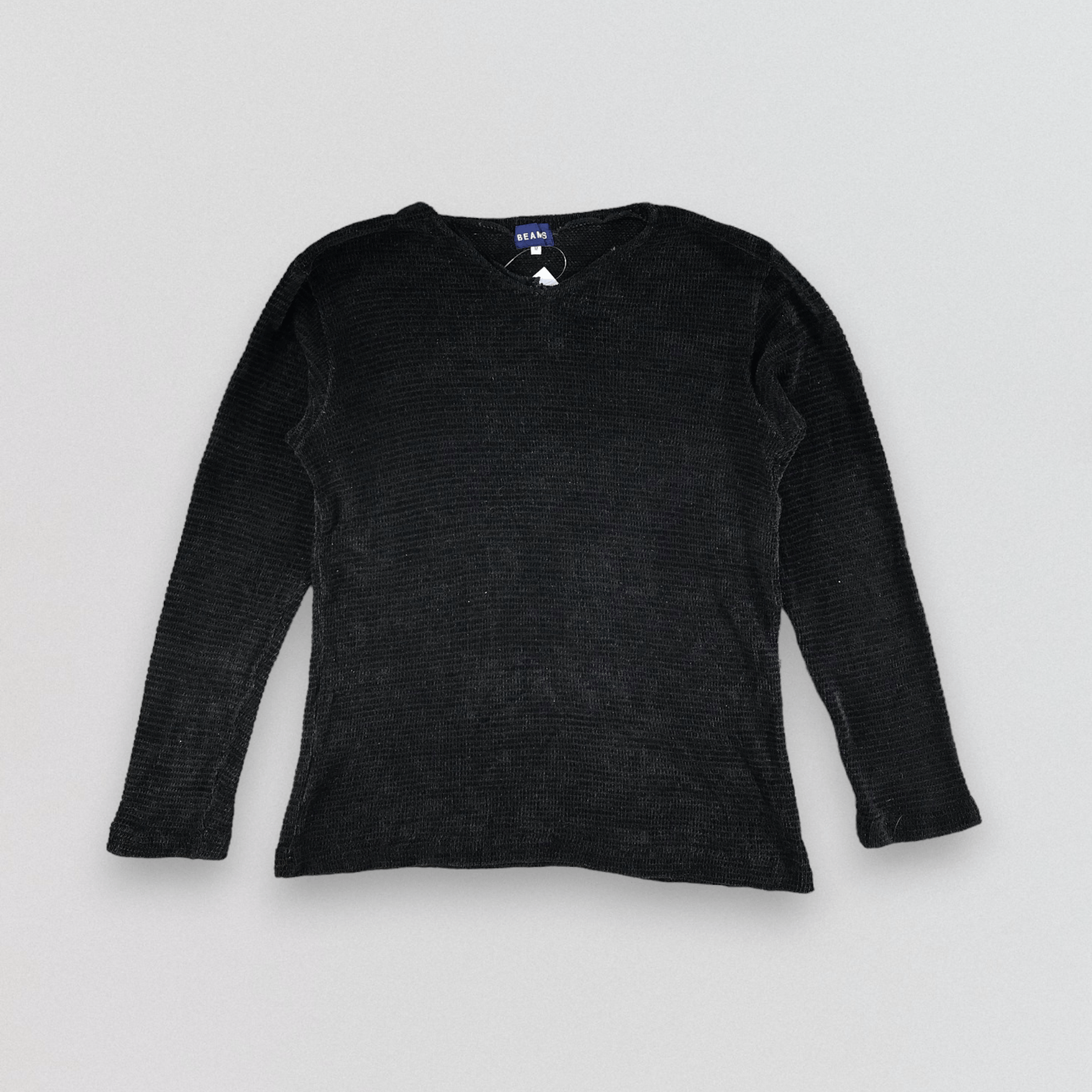 image of Beams Plus Faded Black Knit Beams Mesh Sweatshirt, Men's (Size Medium)