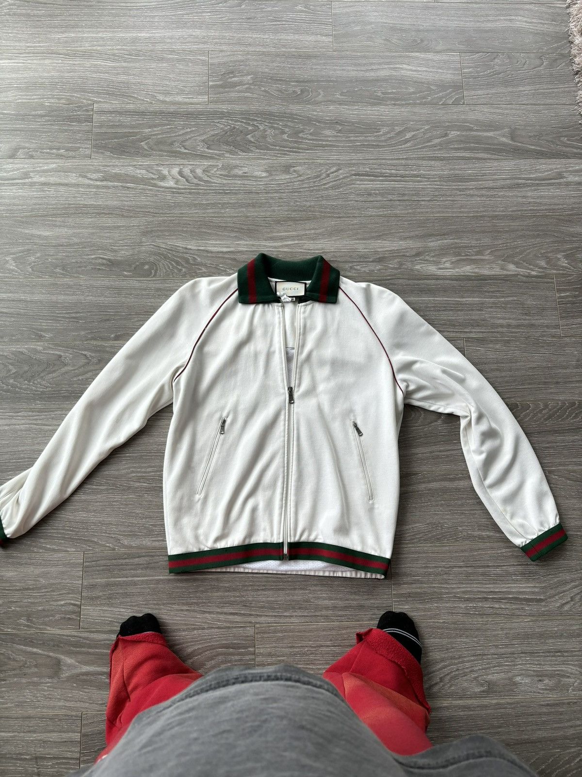 image of Gucci White Cotton Stretch Striped Track Jacket, Men's (Size Small)