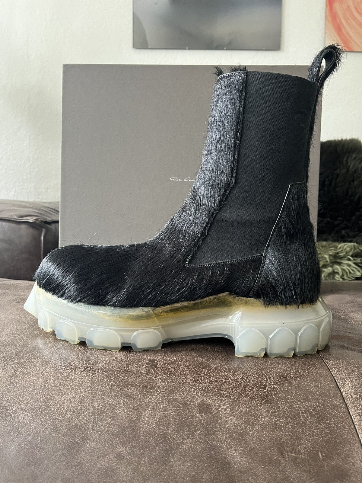 Rick Owens Ankle-high cow-hair Chelsea boots in black. Size US 11 / EU 44 - 8 Thumbnail