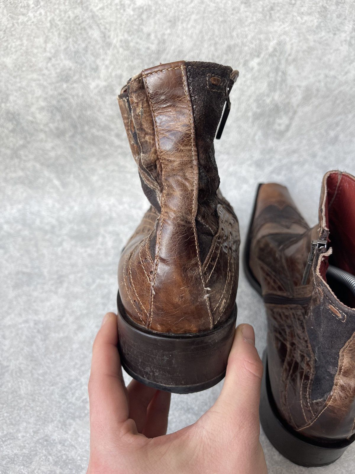 Jo Ghost GHOST Italy Distressed Leather Square Toe Boots Archive Y2K Size US 8 / EU 41 - 18 Thumbnail