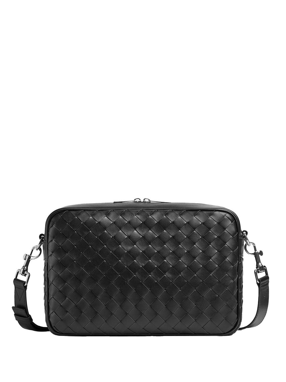 image of Bottega Veneta Small Woven Camera Bag in Black/Silver, Men's