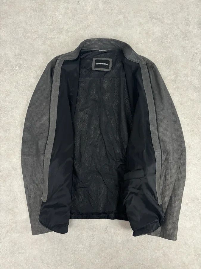 Emporio Armani AW2017 Emporio Armani Grey Leather Perforated Bomber Jacket Size US M / EU 48-50 / 2 - 7 Thumbnail