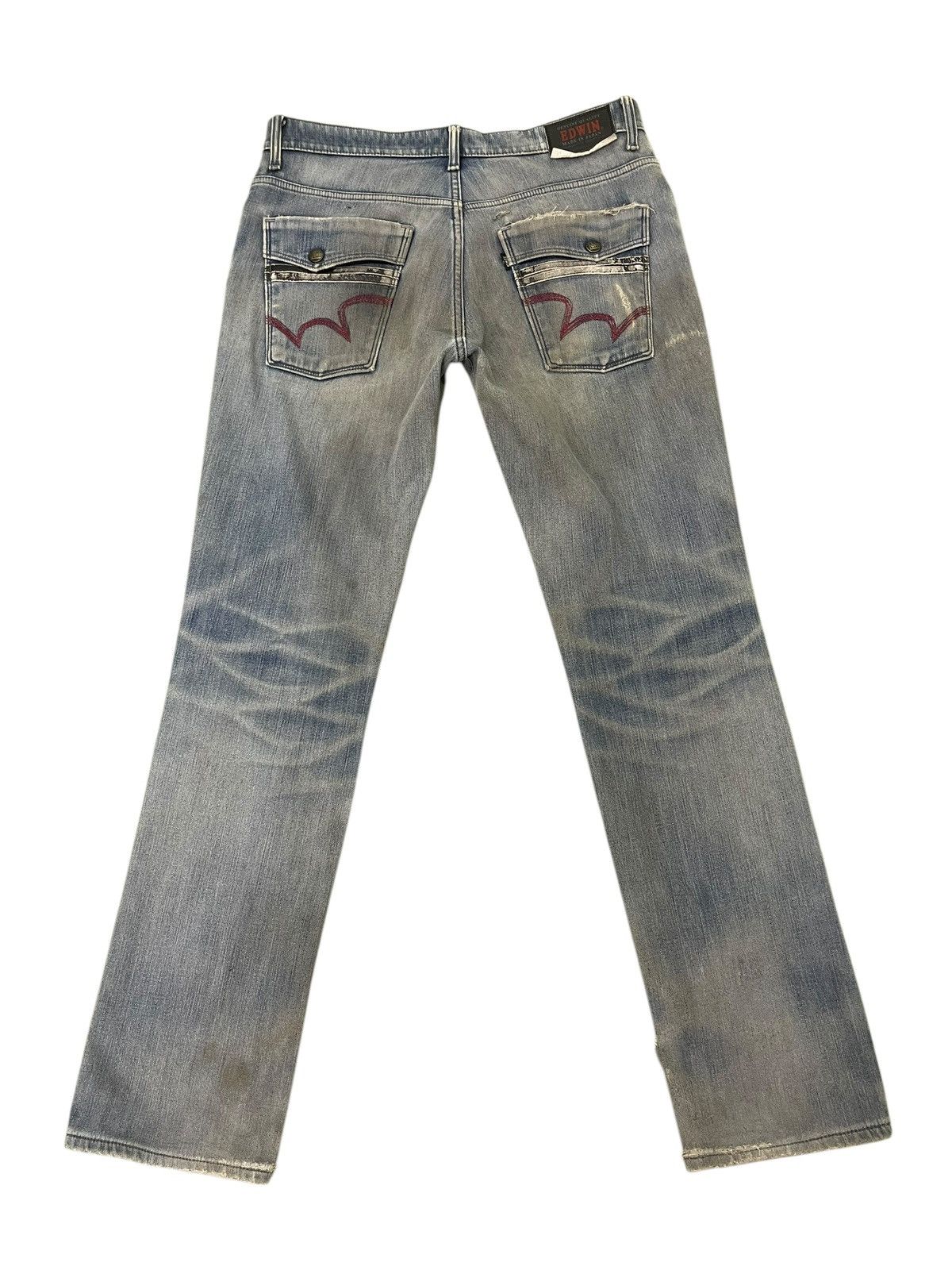 Japanese Brand Distress Slim Jeans Edwin Japan Double Layer Stretch 2🟦 Size US 35 - 11 Thumbnail