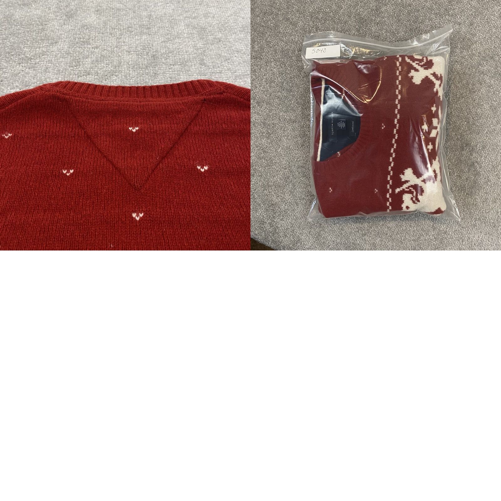 Tommy Hilfiger TOMMY HILFIGER Sweater Men Large Red White Lambswool Lions Crest Pullover Nordic Size US L / EU 52-54 / 3 - 9 Thumbnail