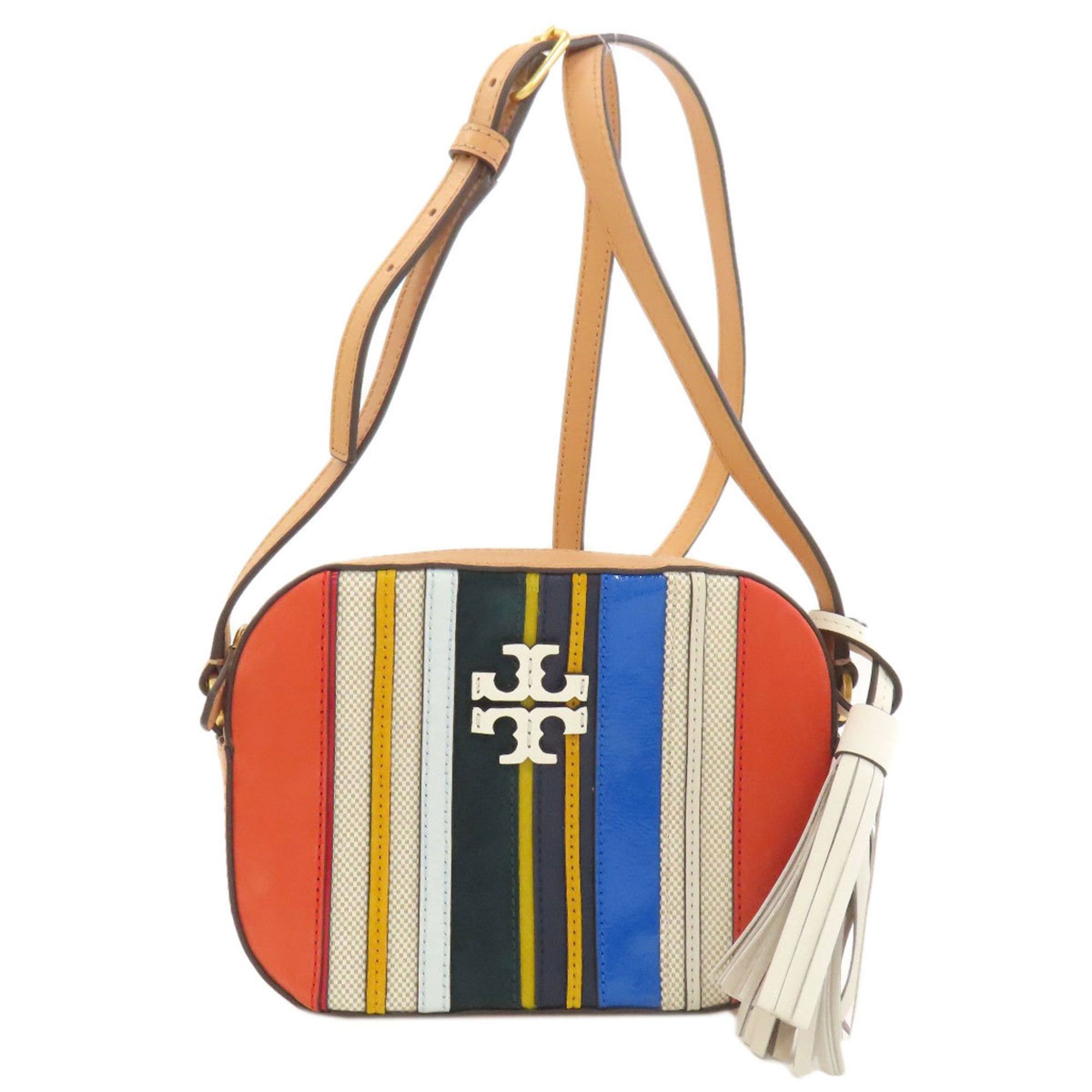 Tory Burch Striped Shoulder Bag In Leather/suede For Women in Blue