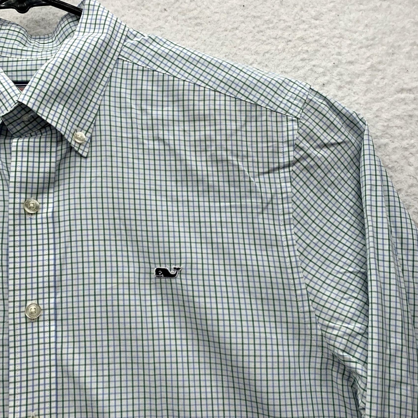 Vineyard Vines Vineyard Vines Shirt Slim Fit Whale Tattersall Green Blue White Mens Medium M Size US M / EU 48-50 / 2 - 2 Thumbnail