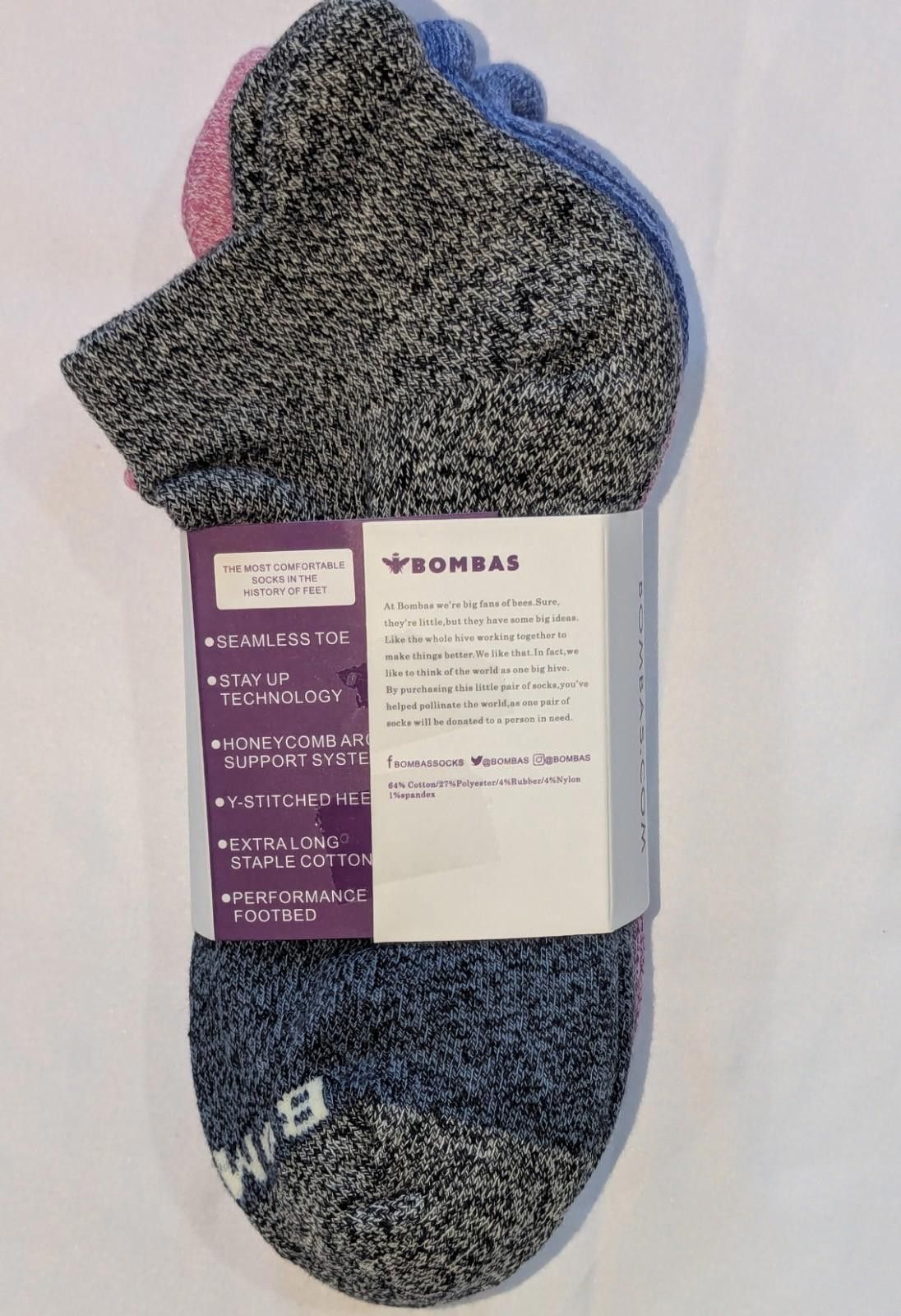 Designer Bombas Grippers Ankle Socks 3Pack Large Multicolor Honeycomb Size ONE SIZE - 3 Thumbnail