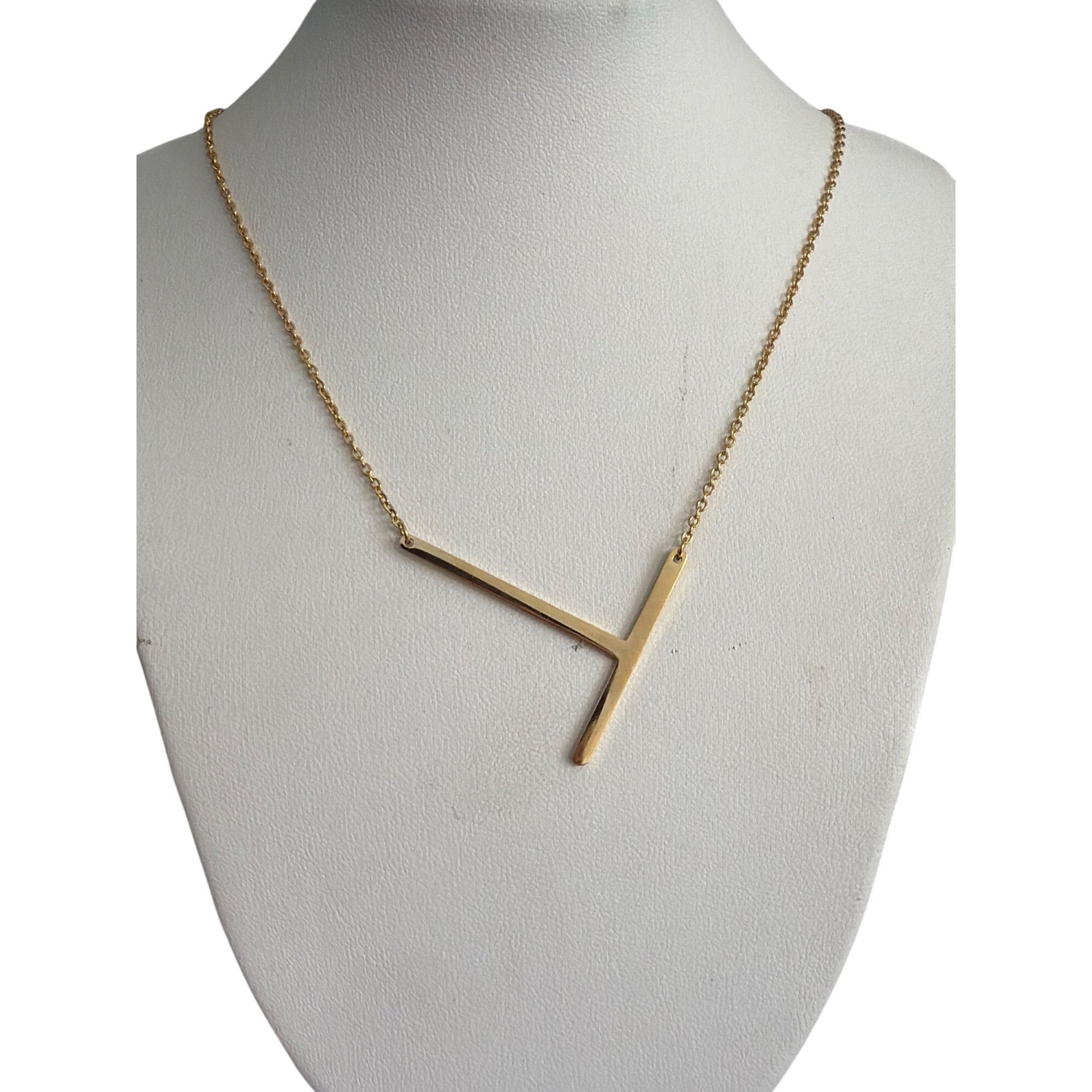 Other 18k Gold Plated Initial T Necklace Linear Minimalist Sideway Size ONE SIZE - 1 Thumbnail