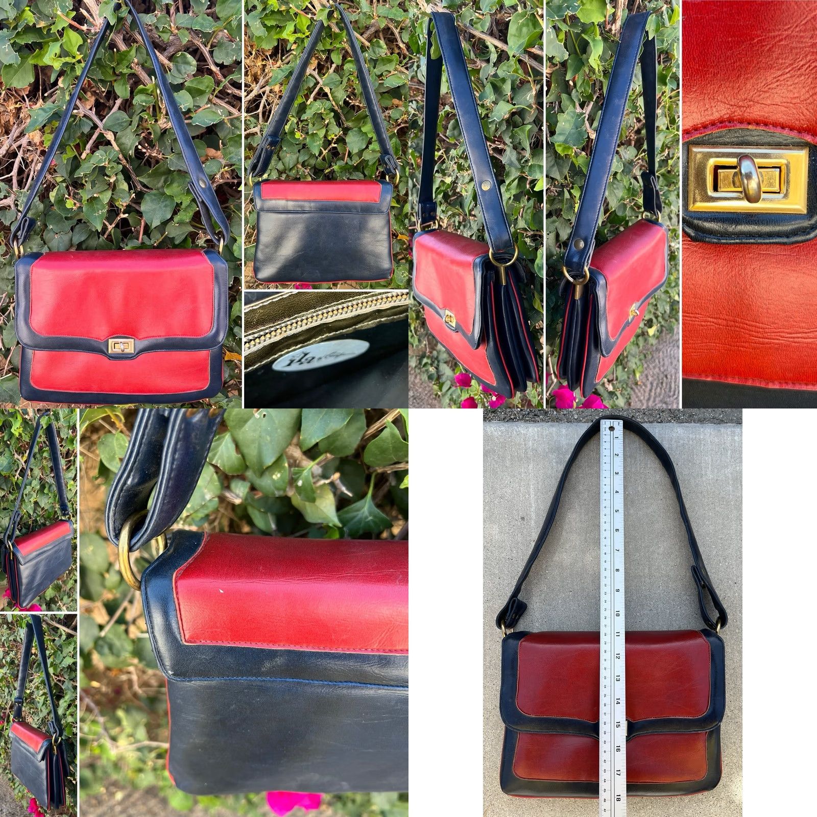 Vintage VINTAGE 60s 70s Mod Shoulder Bag Purse Red Blue Organizer Gold Tone Turn Lock Ila Of California Size ONE SIZE - 10 Thumbnail