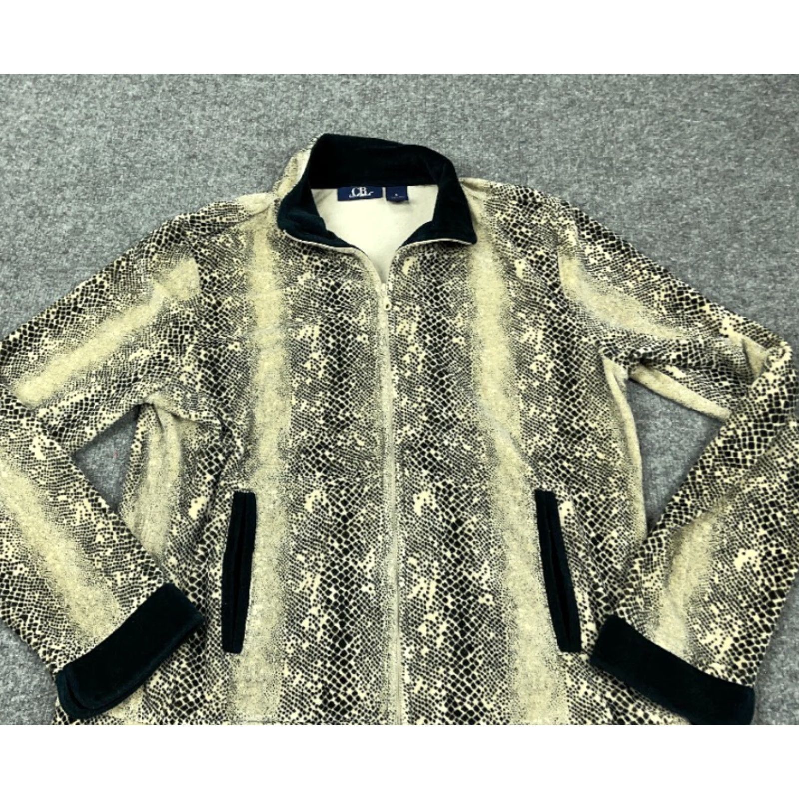 Velour Velour Retro Snakeskin Print Zip Track Jacket Women's Large Unlined Black Trim Size L / US 10 / IT 46 - 7 Thumbnail