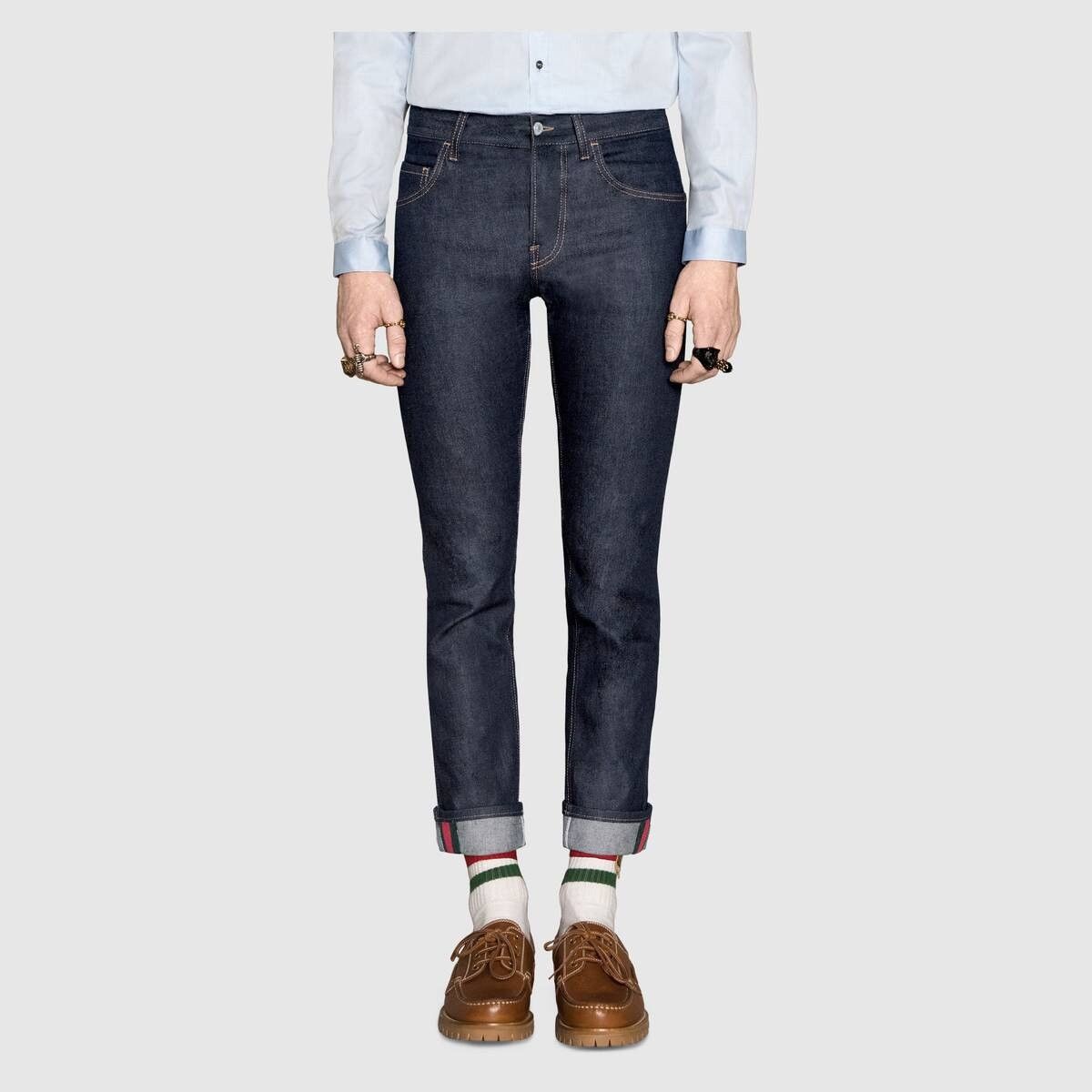 Gucci o1mt1gz0725 Tapered Jeans With Web in Dark Blue Size US 26 / EU 42 - 3 Thumbnail