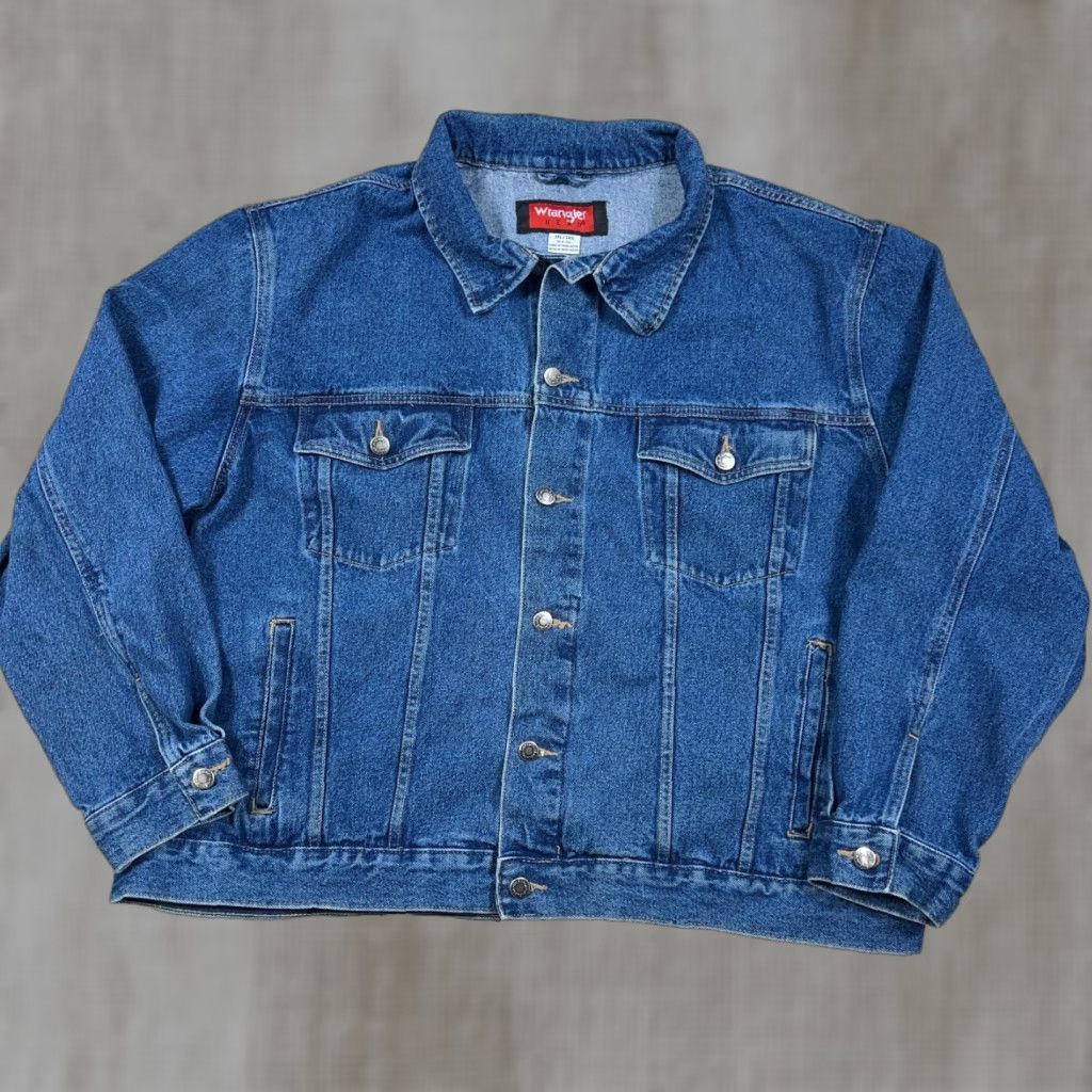 VINTAGE Wrangler Hero Denim Jacket Men 3XL Blue Jean Trucker Med Wash 90s Y2K Wrangler Jacket Men 3XL Blue Denim Trucker 90s USA Classic Vintage