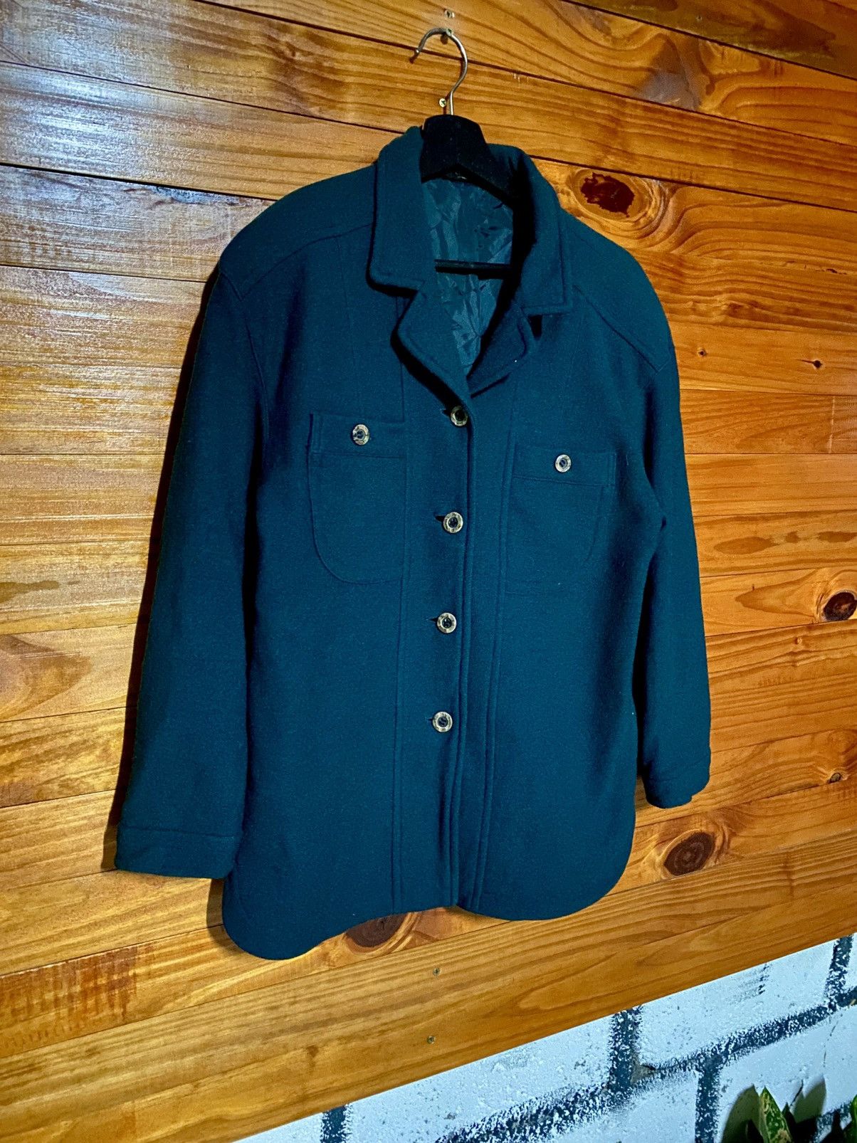 Japanese Brand Vintage CINAMON Wool Blend Jacket Teal Green Button-Up Coat Size M / US 6-8 / IT 42-44 - 5 Thumbnail