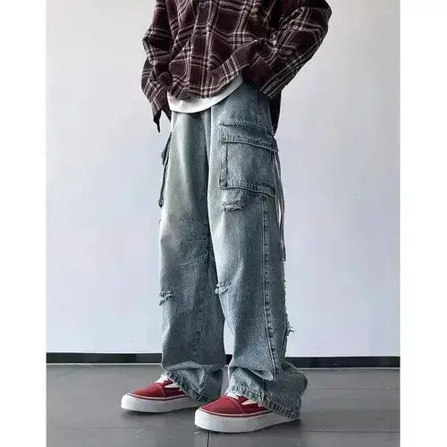 Ripped Holes Cargo Denim Pant