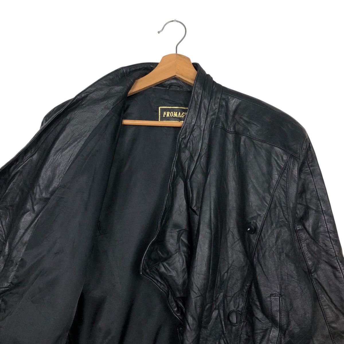 Genuine Leather 📌Rich Black Vtg Biker Leather Jacket Fromage Issey Miyake Size US M / EU 48-50 / 2 - 13 Thumbnail