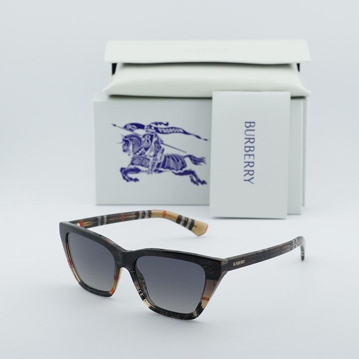 Burberry Burberry BE4468 4202T3 Sunglasses Sand Check Cat Eye Frame Size ONE SIZE - 1 Thumbnail