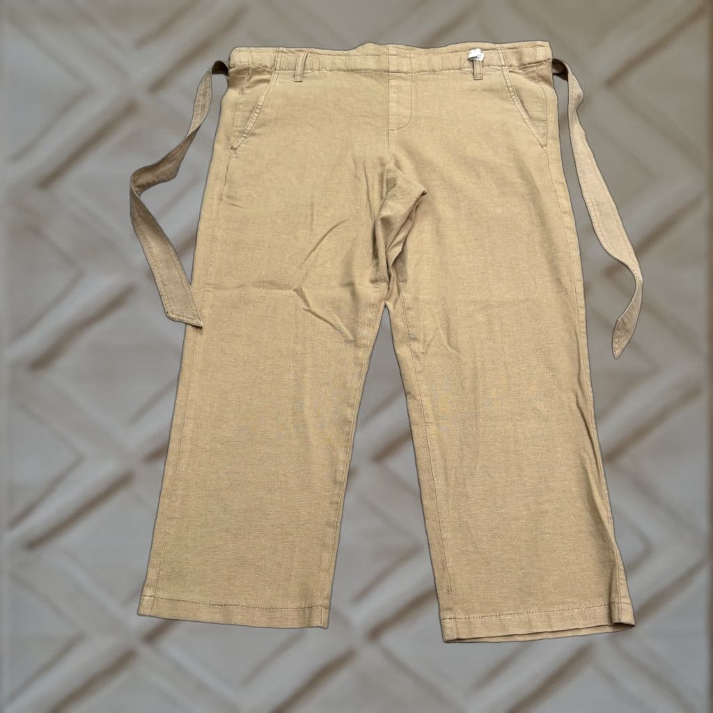 Vintage Lila Ryan Lenora Khaki Linen Blend Blended Cropped Pants Women Small Tan Trouser Size 28" / US 6 / IT 42 - 1 Thumbnail