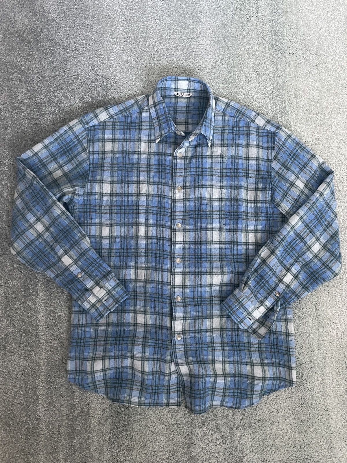 Auralee Auralee Airy Wool Check Shirt Blue | Grailed