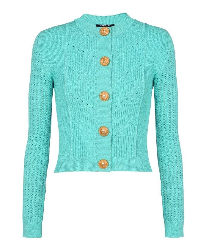 Balmain o1mt1gz0126 Buttoned Knit Short Cardigan in Blue Size M / US 6-8 / IT 42-44 - 1 Thumbnail