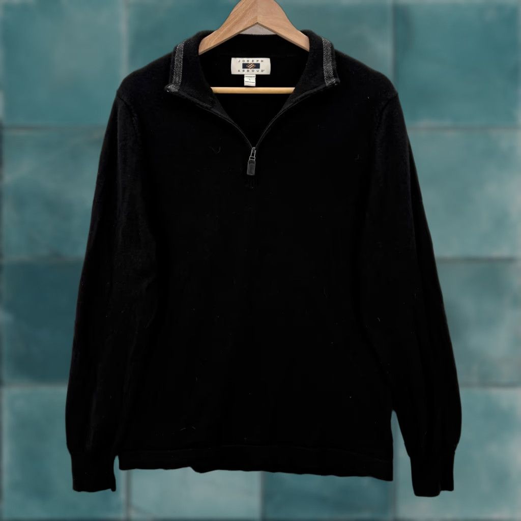 Joseph Abboud Joseph Abboud Sweater Mens Large Black Merino Wool Quarter Zip Pullover Knit Size US L / EU 52-54 / 3 - 1 Thumbnail