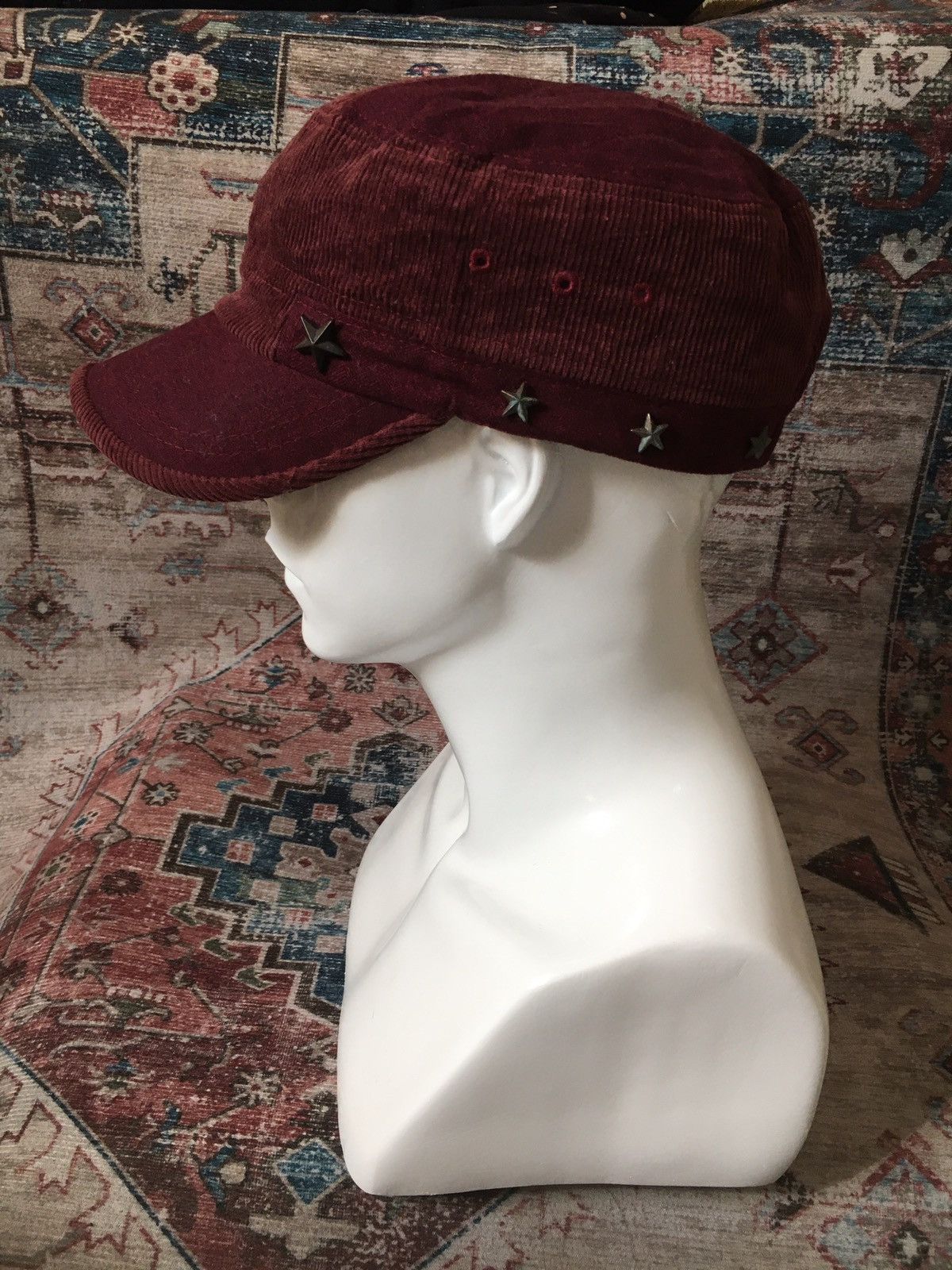 If Six Was Nine Maroon Corduroy Cadet studded hat Size ONE SIZE - 2 Thumbnail