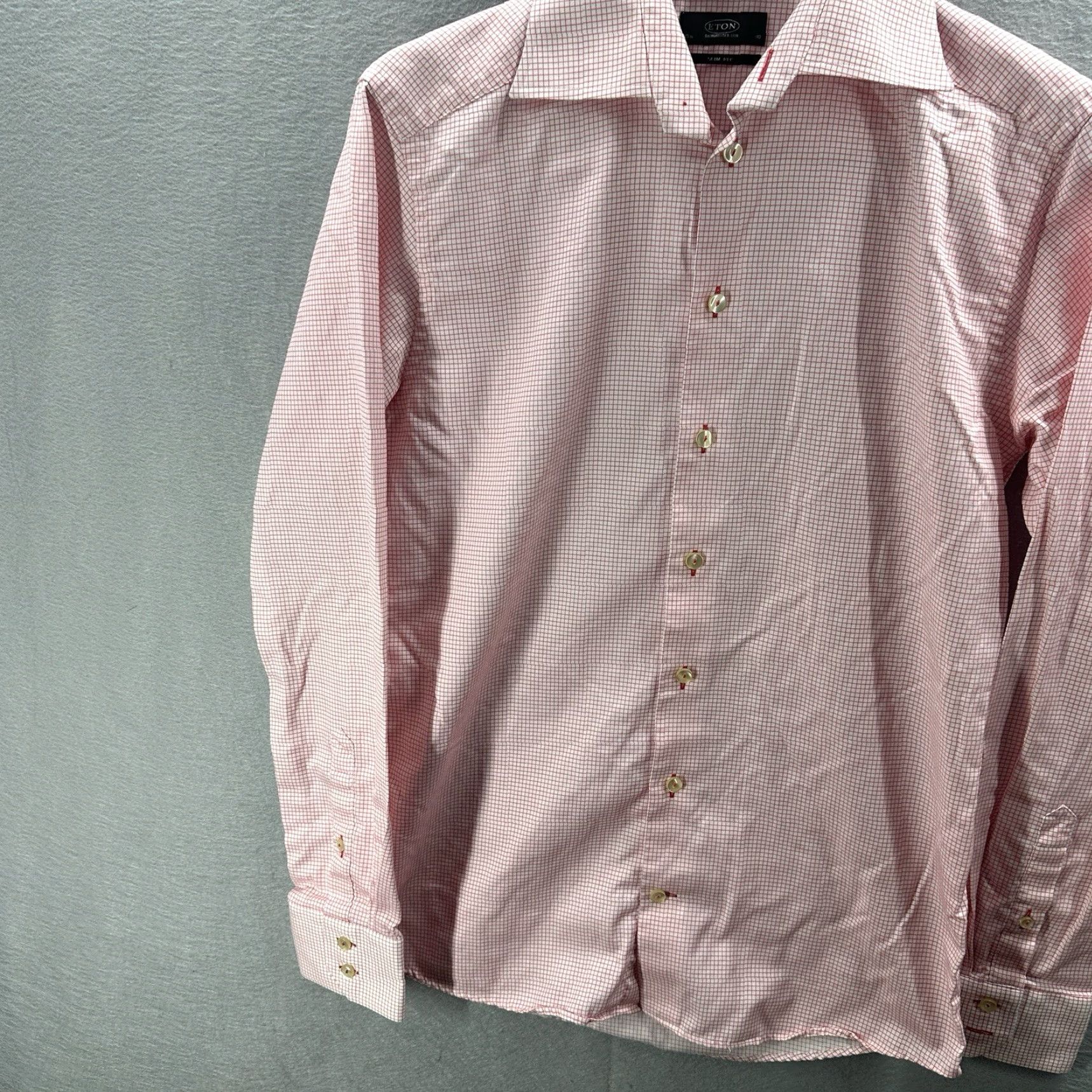 Eton Etón Shirt Mens 15.5 153/4 40 Window Pane Red Slim Fit Button Front 100% Cotton Dress Shirt Size US M / EU 48-50 / 2 - 3 Thumbnail
