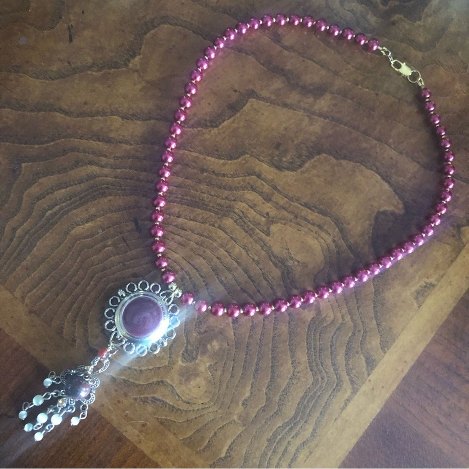 Handmade Handcrafted repurpose sunburst chandelier Pearl necklace Size ONE SIZE - 8 Thumbnail
