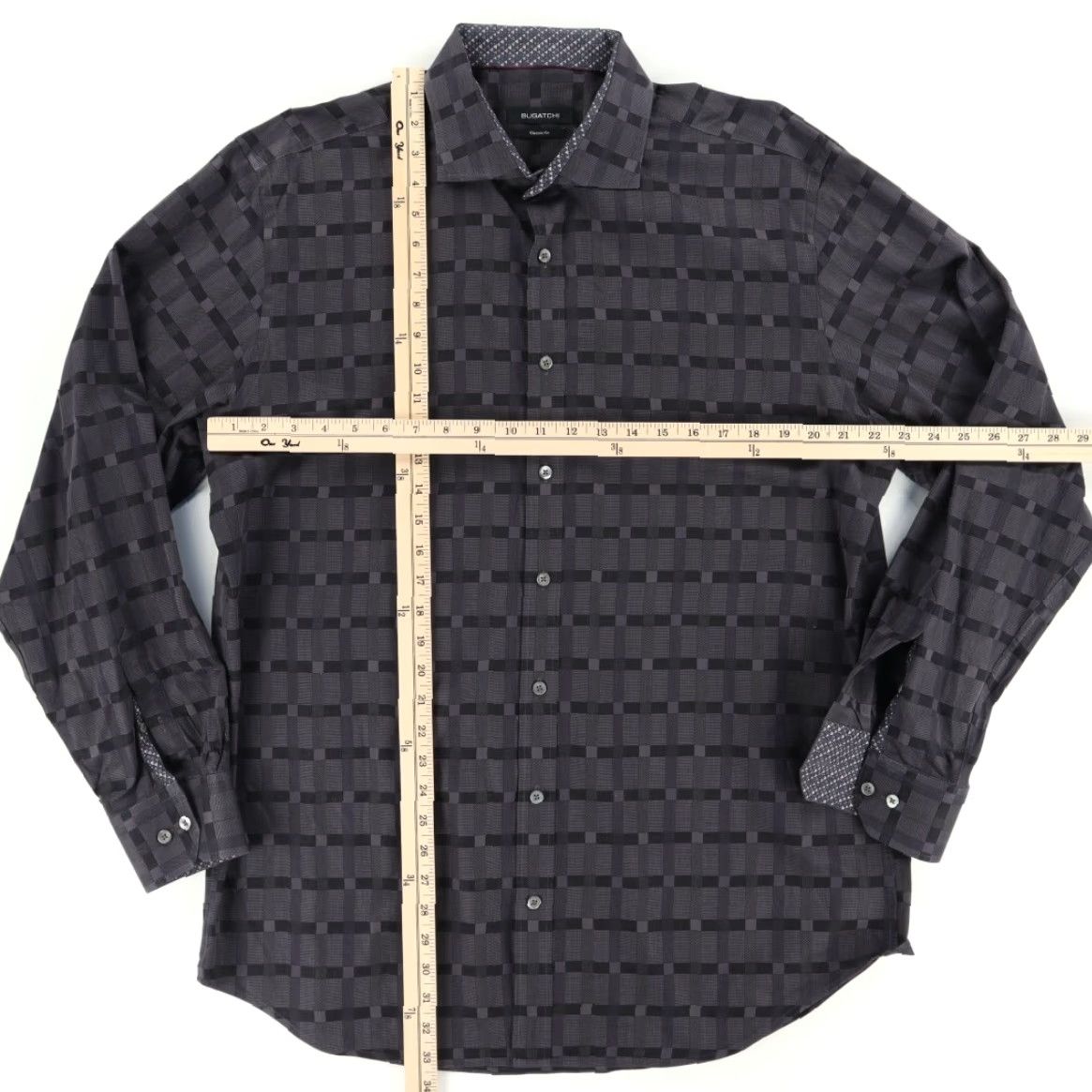 BUGATCHI Bugatchi Shirt Black Men's L Classic Fit Jacquard Striped Button Up Long Sleeve Size US L / EU 52-54 / 3 - 3 Thumbnail