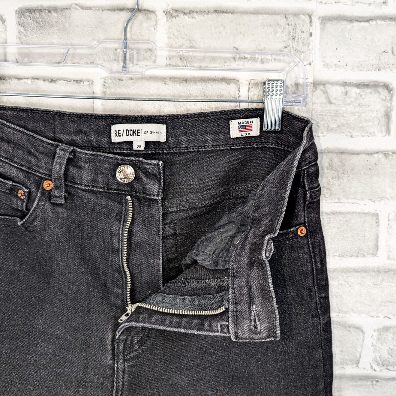 RE/DONE RE/DONE High Waist Stretch Crop Denim Jeans in Black Med Size 29" - 2 Thumbnail