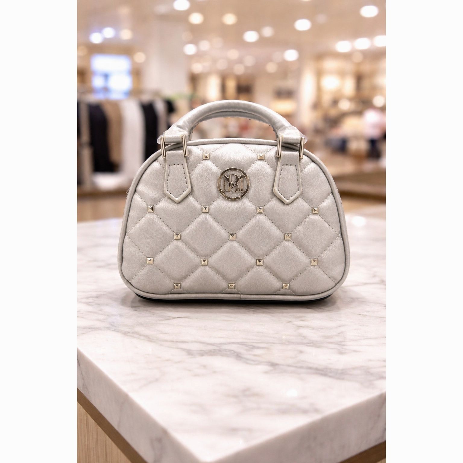 Badgley Mischka Badgley Mischka Crossbody Dome with Studs - Metallic Gray Size ONE SIZE - 1 Thumbnail