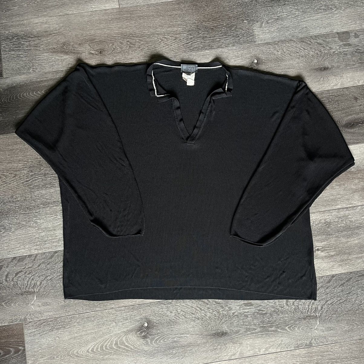 Versace Vintage 1990s Gianni Versace Rayon Black Pullover Blouse L/S Size XL / US 12-14 / IT 48-50 - 1 Thumbnail
