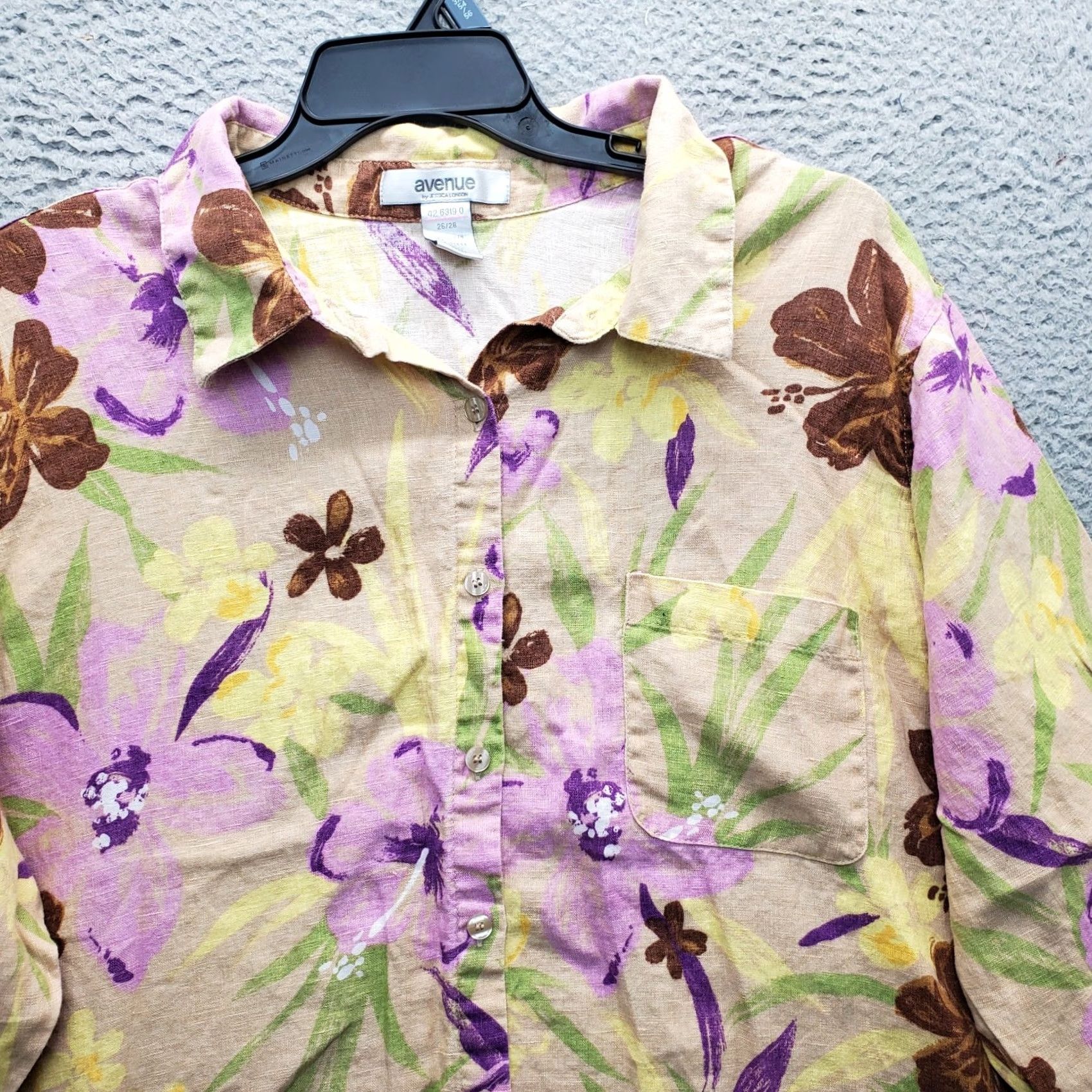 Avenue Avenue Shirt Womens 26/28 Floral Linen Button-Up Collared | Multicolor Casual Long Sleeve Shirt Womens Size 26 Size 4XL / US 24-26 - 3 Thumbnail