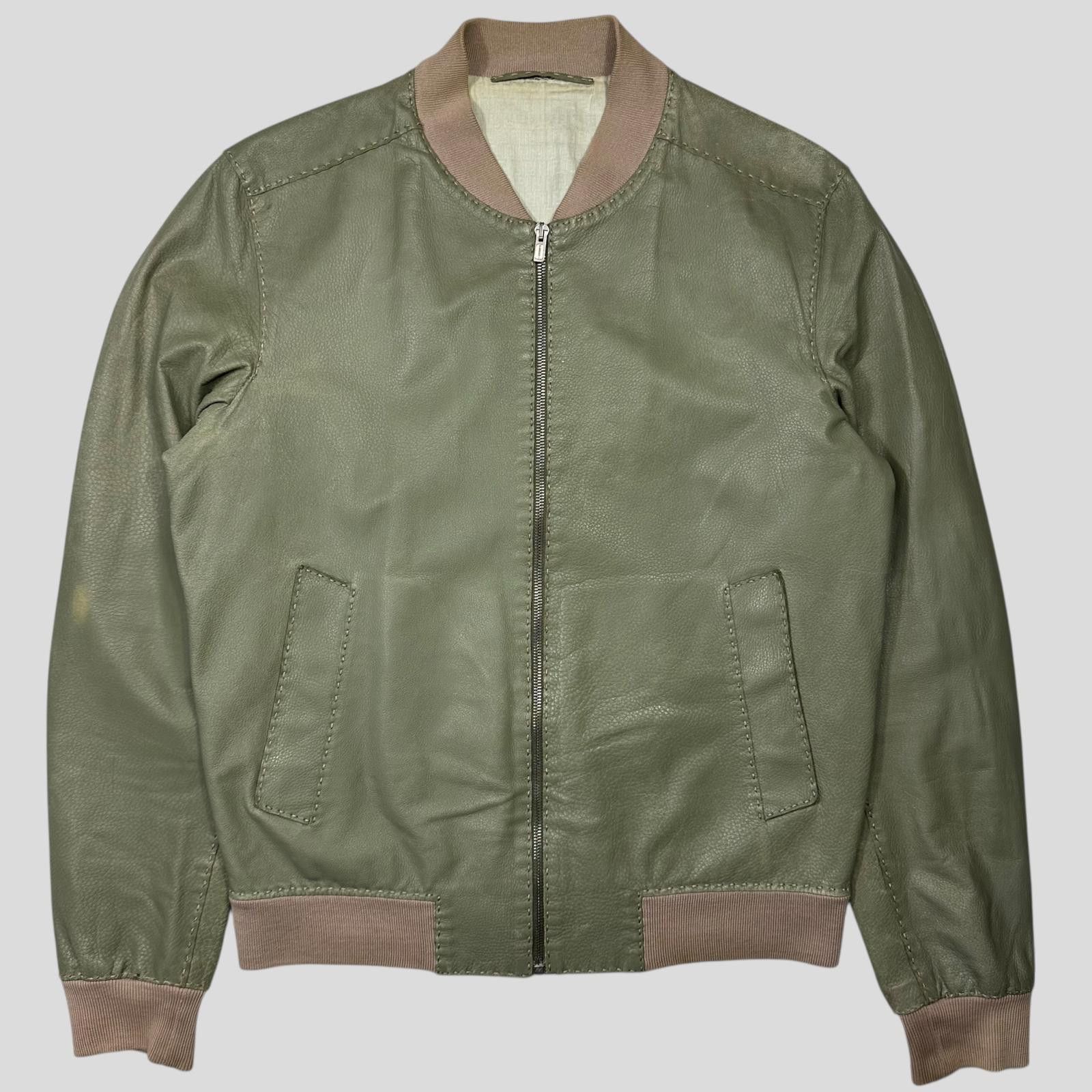 Fendi Fendi Avocado Green Leather FF Zucca Bomber Jacket IT46 S/M Size US M / EU 48-50 / 2 - 1 Thumbnail