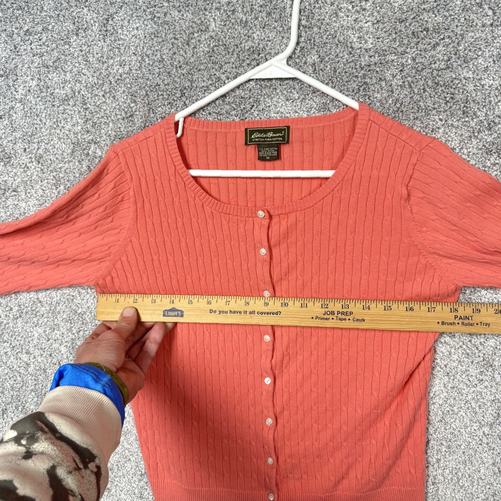 Eddie Bauer Vintage Eddie Bauer Cardigan Women M Salmon Pink Knit Sweater 3/4 Sleeve Button Front Pima Cotton Nylon Stretch Coastal Grandmother 90s style Womens Size M / US 6-8 / IT 42-44 - 4 Thumbnail