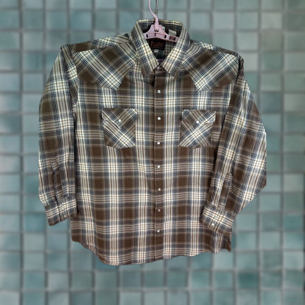 Vintage Plains Western Wear Plaid Snap Shirt Mens 2XL Brown Long Sleeve Casual Size US XXL / EU 58 / 5 - 1 Thumbnail