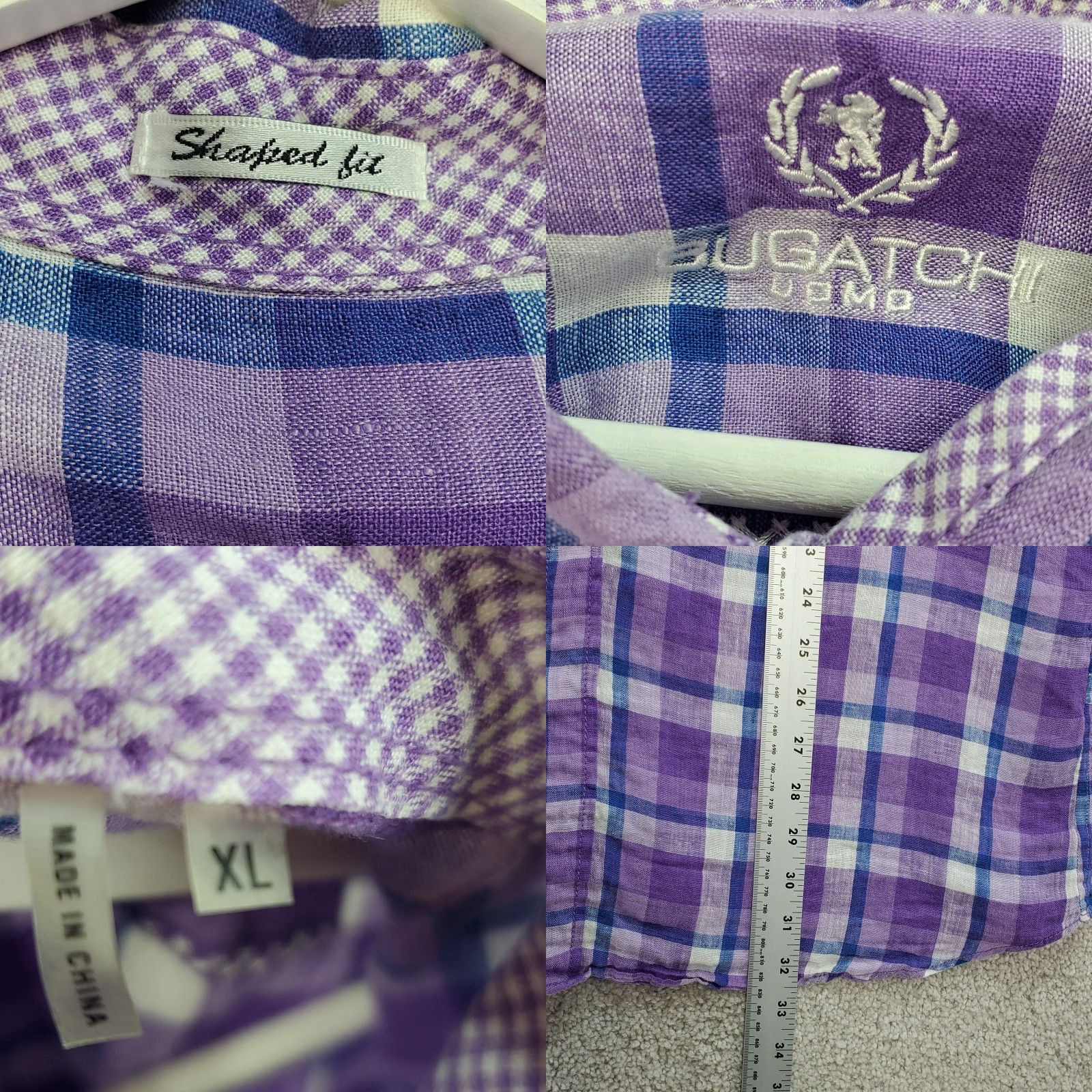 BUGATCHI Bugatchi Uomo Shaped Fit Shirt Men XL Multi Plaid Linen Short Sleeve Button-Up Shirt Size US XL / EU 56 / 4 - 8 Thumbnail