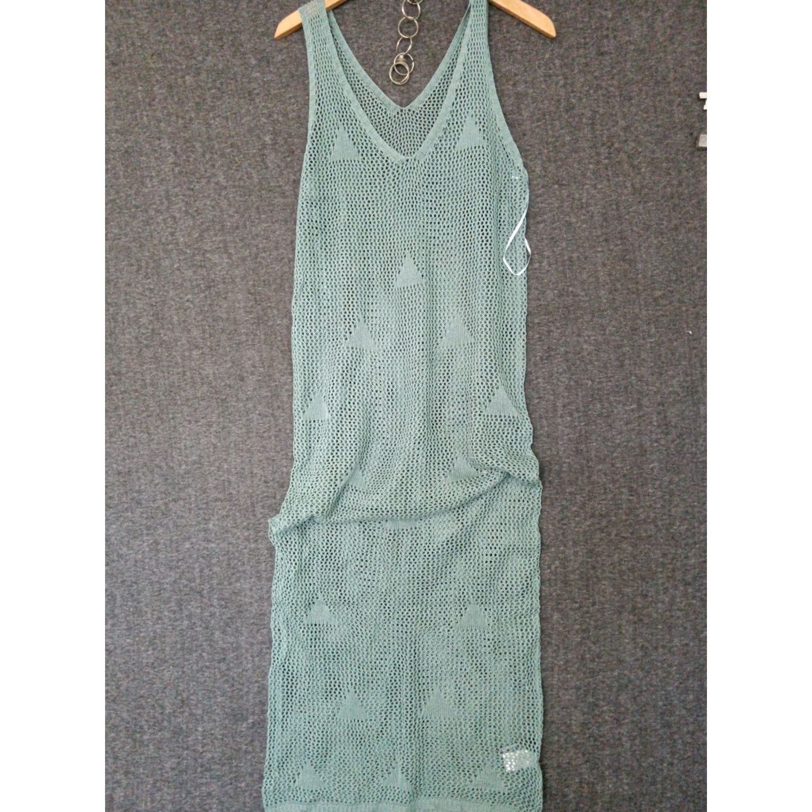 Vintage Codigo Women's Crochet Long Knit Dress L Light Green Sleeveless V-Neck Dress Size L / US 10 / IT 46 - 2 Thumbnail