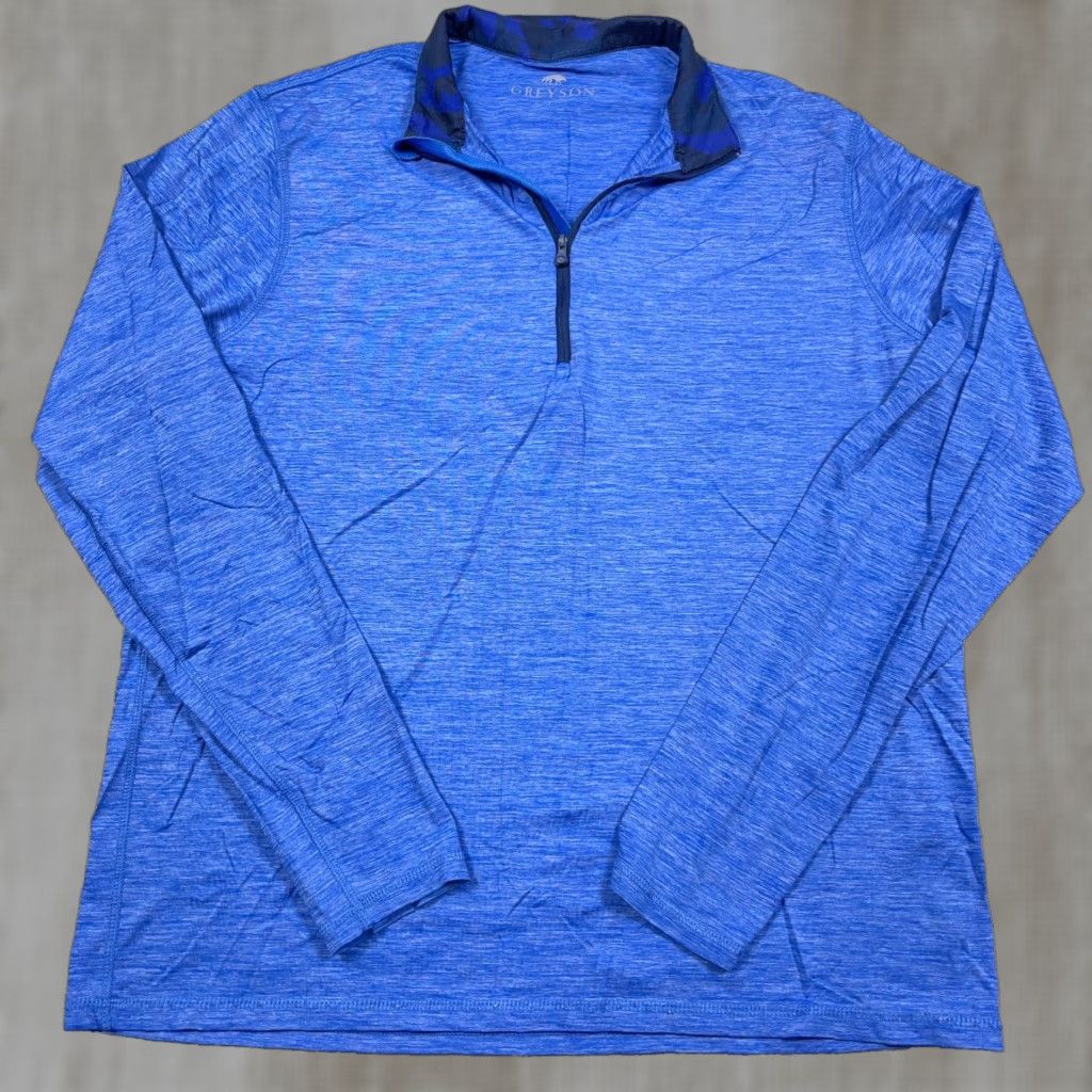 Vintage Greyson Men Sweatshirt Pullover 1/4 Zip Blue Nylon Spandex Fleece Logo Size US L / EU 52-54 / 3 - 1 Thumbnail
