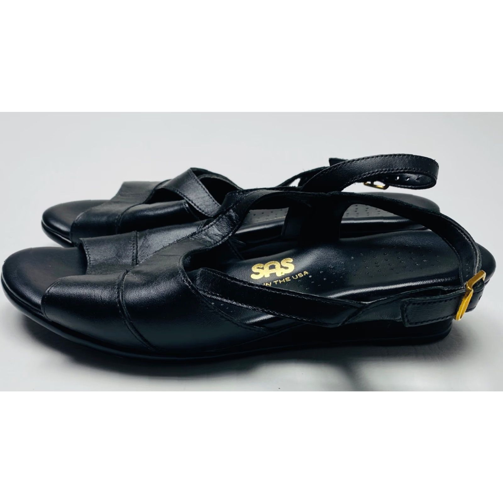 SAS SAS Caress Tripad Comfort Wedge Sandals Womens 7.5 WW Extra Wide Black Leather Size US 8 / IT 38 - 3 Thumbnail
