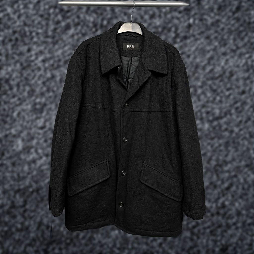 Hugo Boss VINTAGE Hugo Boss 90s Mens Wool Coat Jacket Coat Wool 54 Black 90s Mens Wool Coat Size US L / EU 52-54 / 3 - 1 Thumbnail