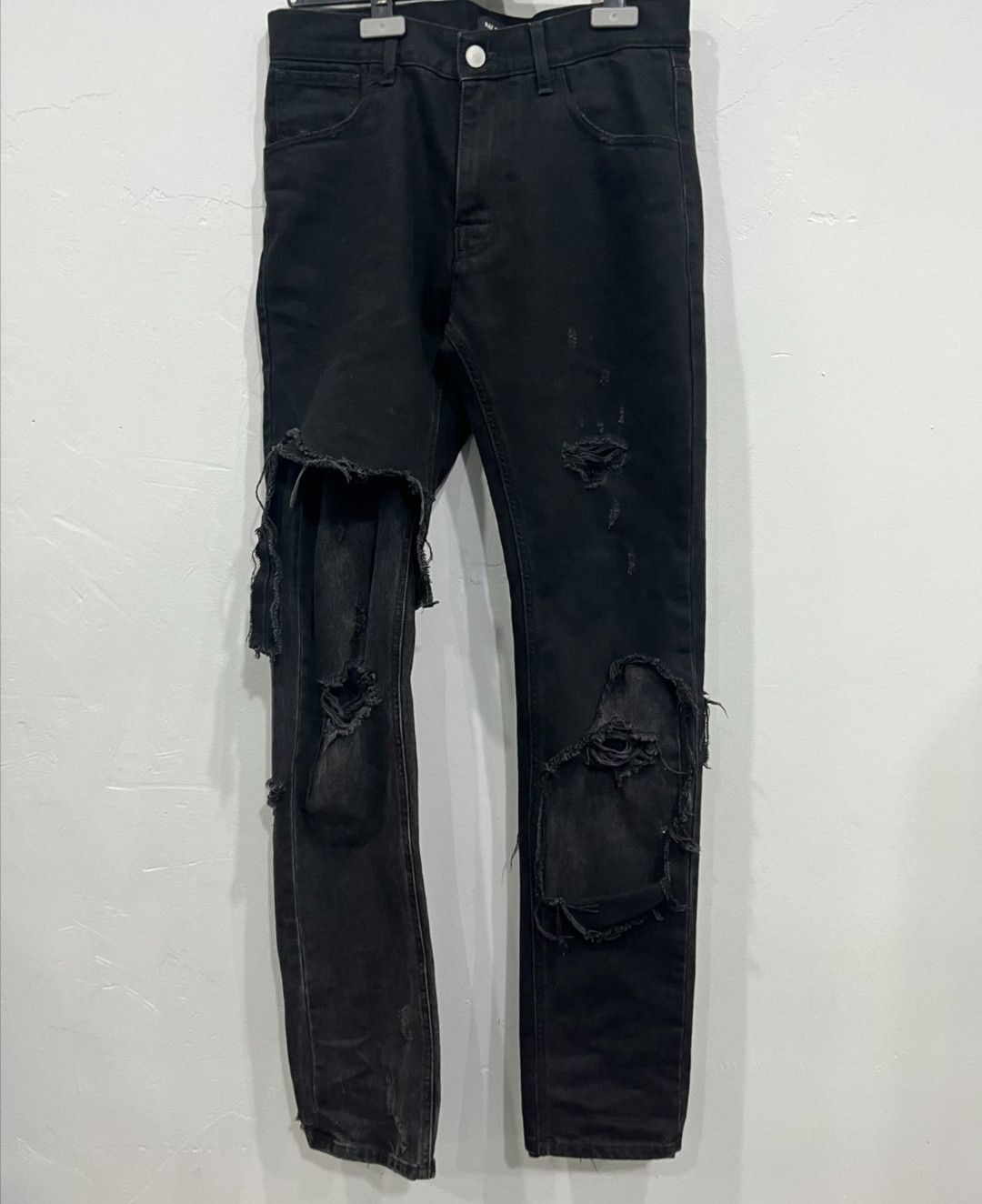 Raf Simons 19aw Double Layer Black and White Destroyed Jeans